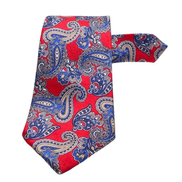 Christian Dior Red & Blue Paisley Woven 100% Silk Tie - Picture 3 of 7